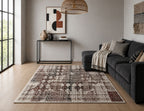 Multi-Pattern Geometric Accent Digital Print Area Rug | Cream & Earth Tones Accent Rug - Decovia
