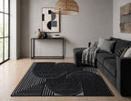 Modern Abstract Geometric Digital Print Area Rug | Black and Grey Abstract Swirl Accent Rug - Decovia