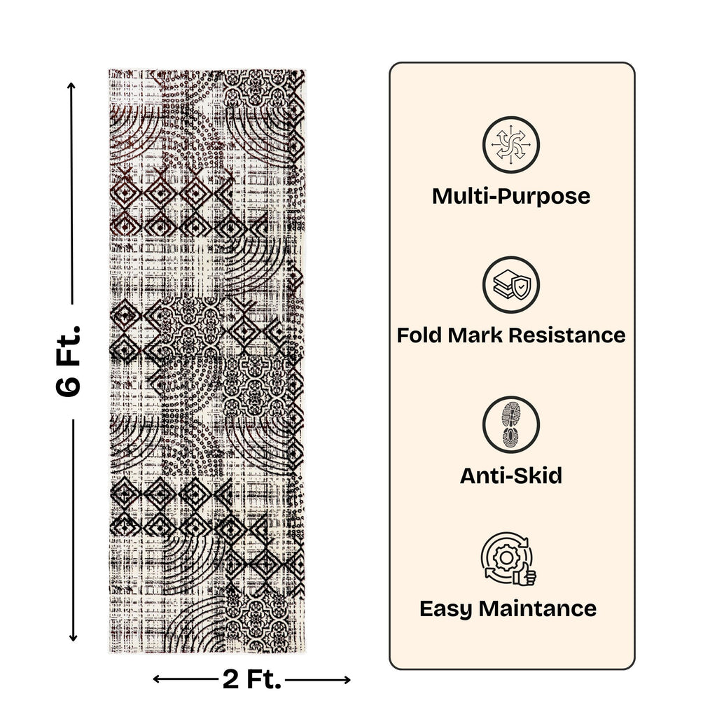 Modern Abstract Geometric Digital Print Area Rug | Charcoal Black and Cream Bohemian Accent Rug - Decovia