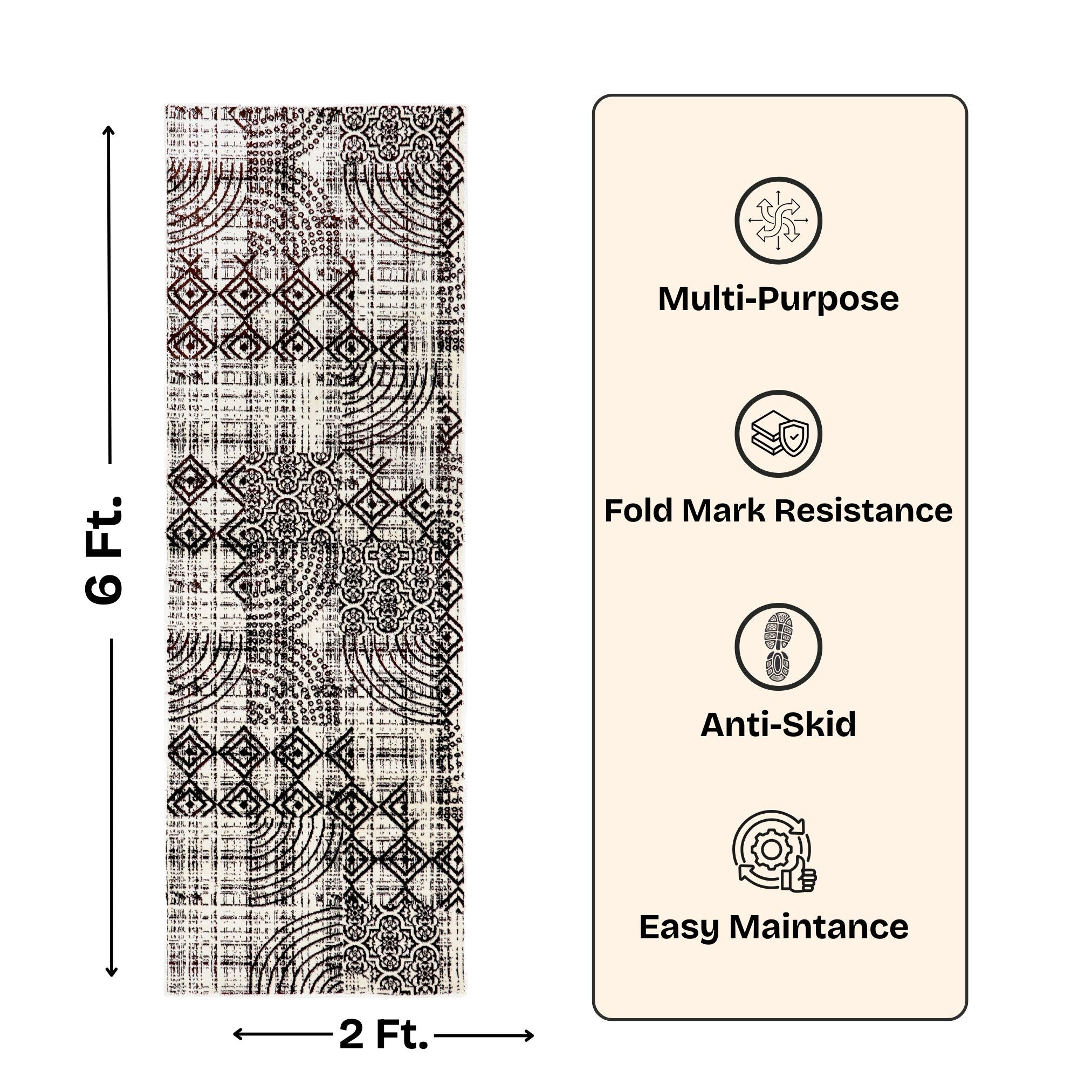 Modern Abstract Geometric Digital Print Area Rug | Charcoal Black and Cream Bohemian Accent Rug - Decovia