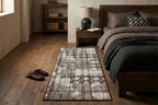 Modern Abstract Geometric Digital Print Area Rug | Charcoal Black and Cream Bohemian Accent Rug - Decovia