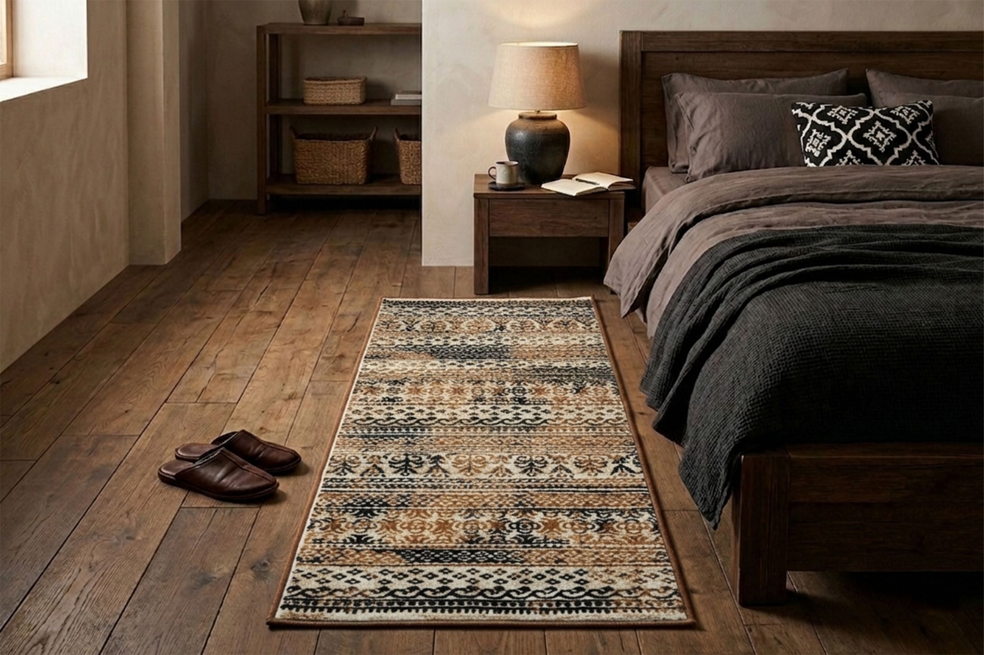 Premium Distressed Geometric Striped Pattern Digital Print Area Rug | Yellow, Black, and Cream Bohemian Accent Rug - Decovia