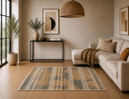 Premium Distressed Geometric Striped Pattern Digital Print Area Rug | Yellow, Black, and Cream Bohemian Accent Rug - Decovia