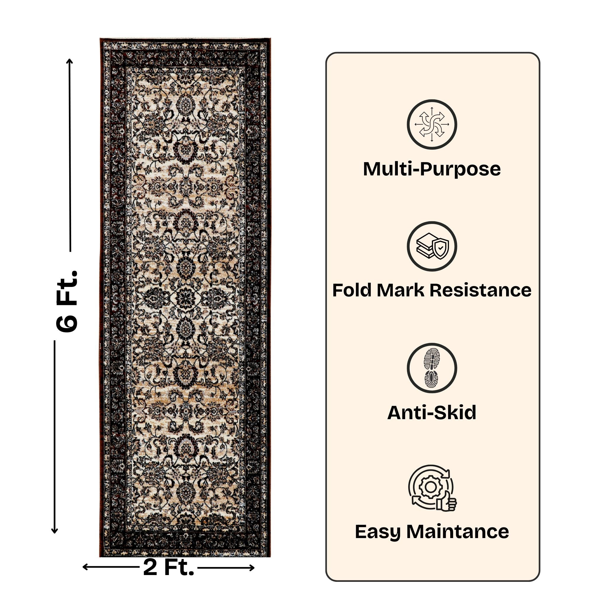 Premium Floral Persian Pattern Digital Print Area Rug | Dark Brown Medallion Accent Rug - Decovia