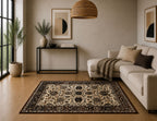 Premium Floral Persian Pattern Digital Print Area Rug | Dark Brown Medallion Accent Rug - Decovia