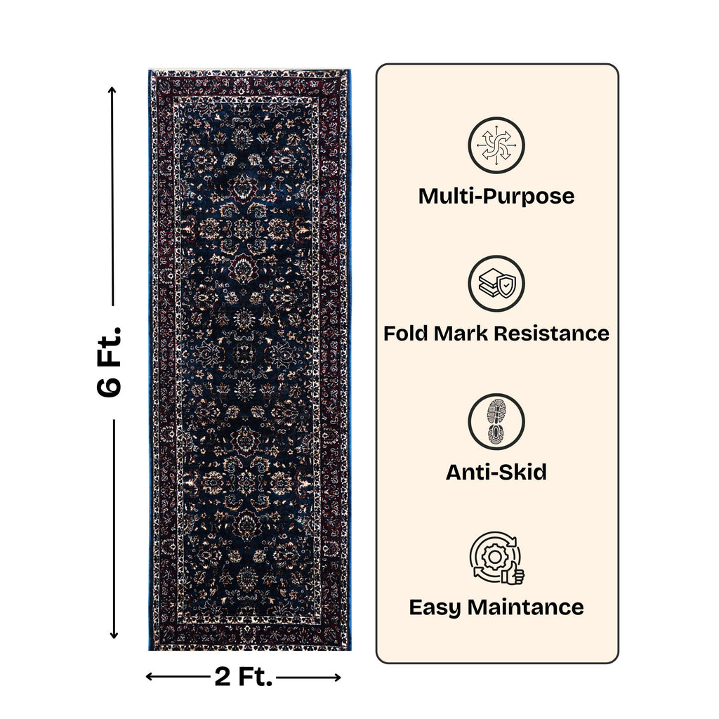 Premium Floral Persian Pattern Digital Print Area Rug | Navy Blue, Burgundy Red, and Cream Medallion Accent Rug - Decovia