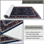 Premium Floral Persian Pattern Digital Print Area Rug | Navy Blue, Burgundy Red, and Cream Medallion Accent Rug - Decovia