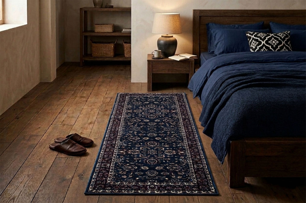 Premium Floral Persian Pattern Digital Print Area Rug | Navy Blue, Burgundy Red, and Cream Medallion Accent Rug - Decovia
