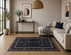 Premium Floral Persian Pattern Digital Print Area Rug | Navy Blue, Burgundy Red, and Cream Medallion Accent Rug - Decovia
