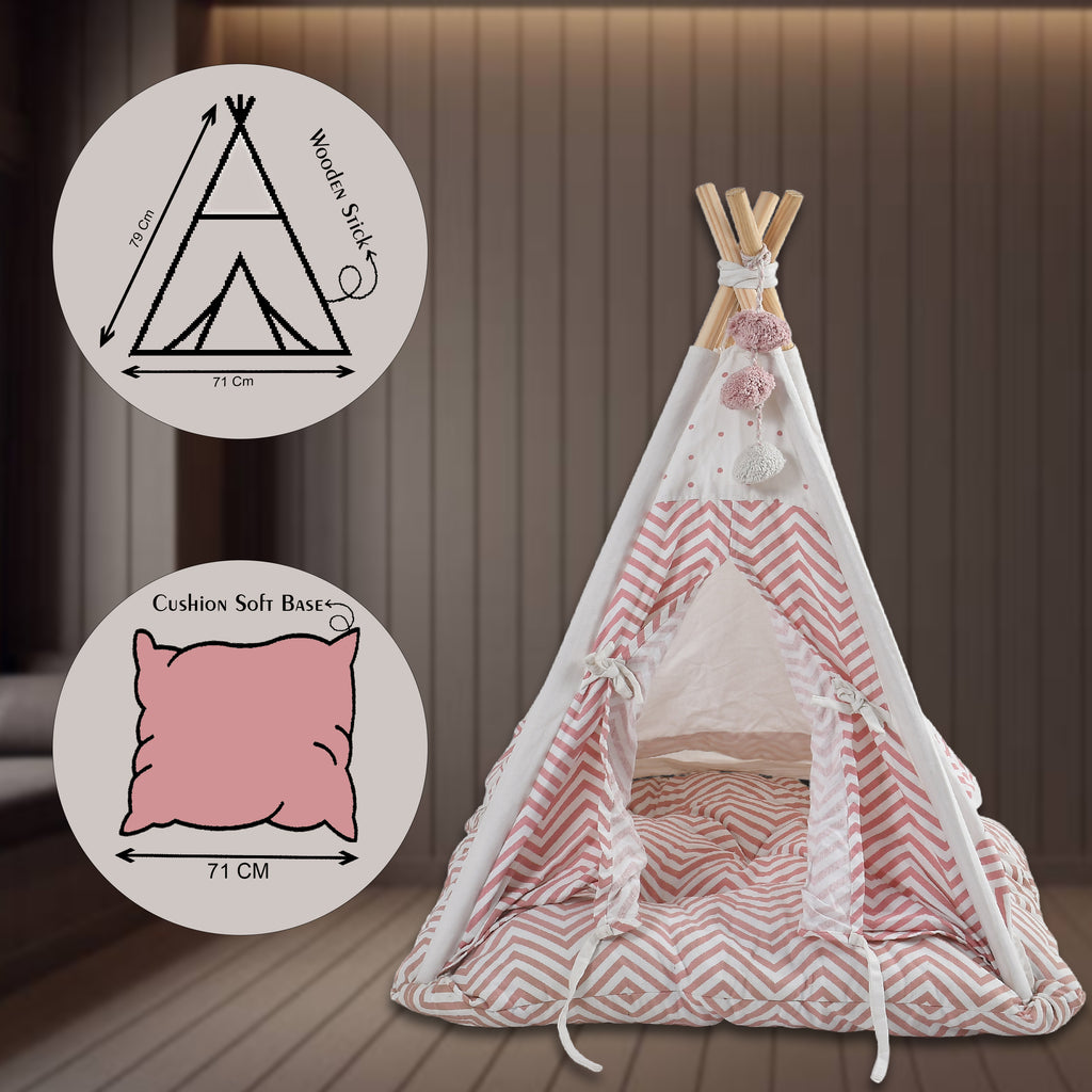 Funny Pet Teepee Tent for Dogs & Cats – Soft Cotton Canvas with Wooden Frame