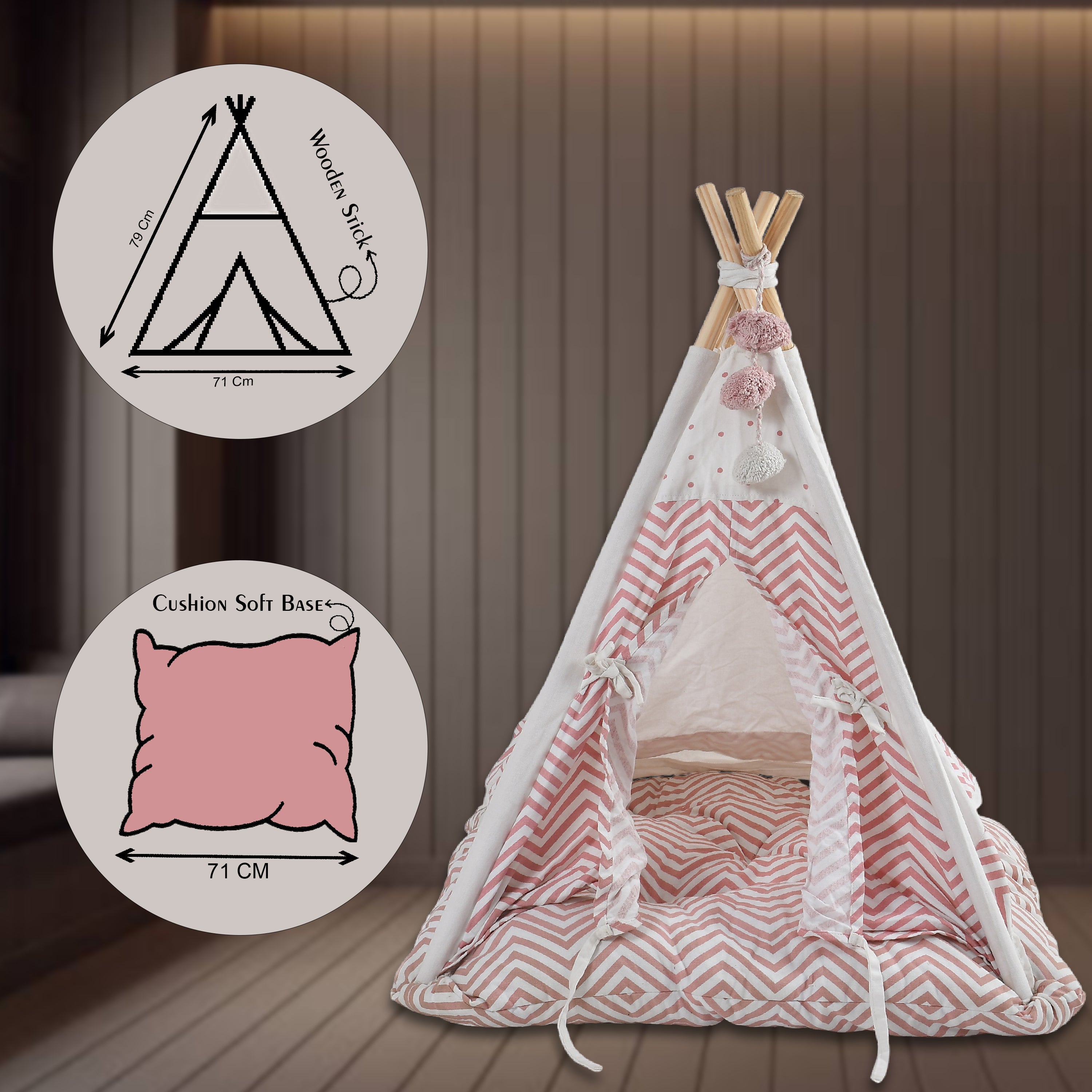 Funny Pet Teepee Tent for Dogs & Cats – Soft Cotton Canvas with Wooden Frame