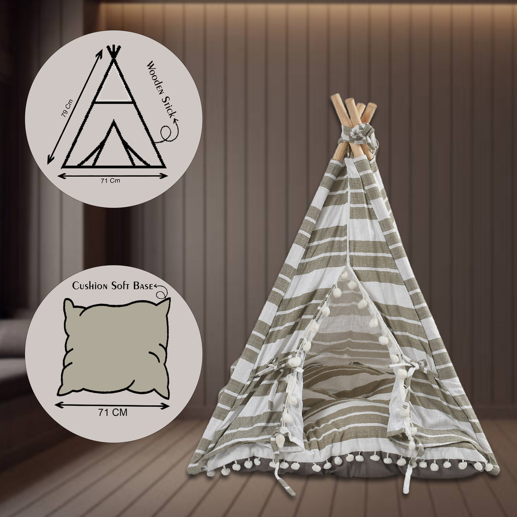 Funny Pet Teepee Tent for Dogs & Cats – Soft Cotton Canvas with Wooden Frame