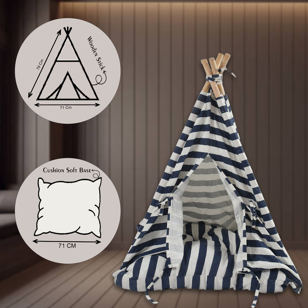 Funny Pet Teepee Tent for Dogs & Cats – Soft Cotton Canvas with Wooden Frame