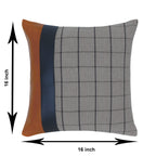 Grey Checkered Cushion with Leather Accents