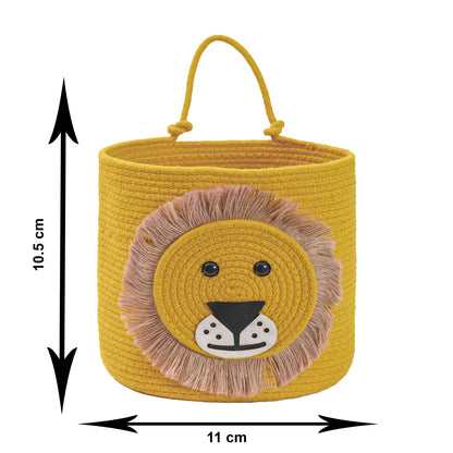 Yellow Lion-Themed Storage Basket with Handle