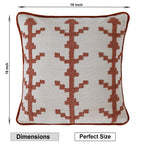 Boho Square Cushion Cover | Terracotta Rust Embroidered Geometric Pattern – Cream Cotton Canvas Decorative Pillow Case for Couch, Sofa, and Living Room Set of 1 Pc