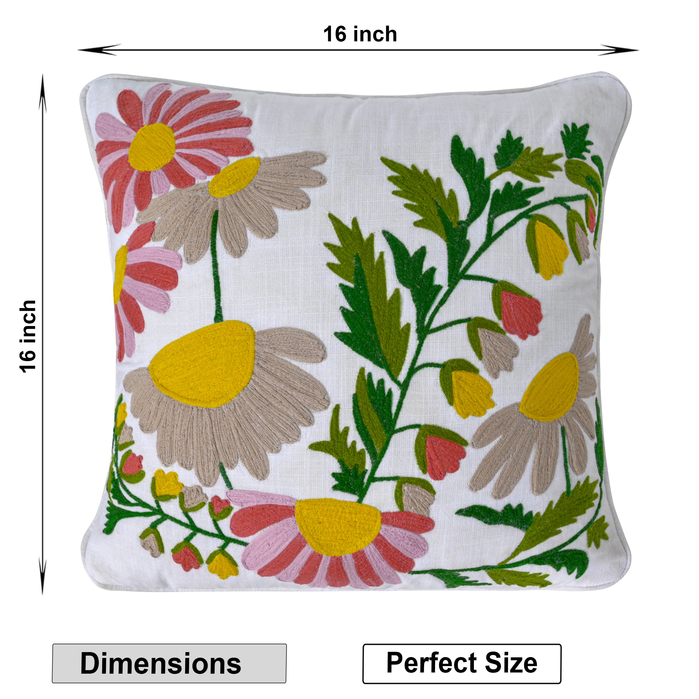 Garden-Inspired Floral Embroidered Cushion