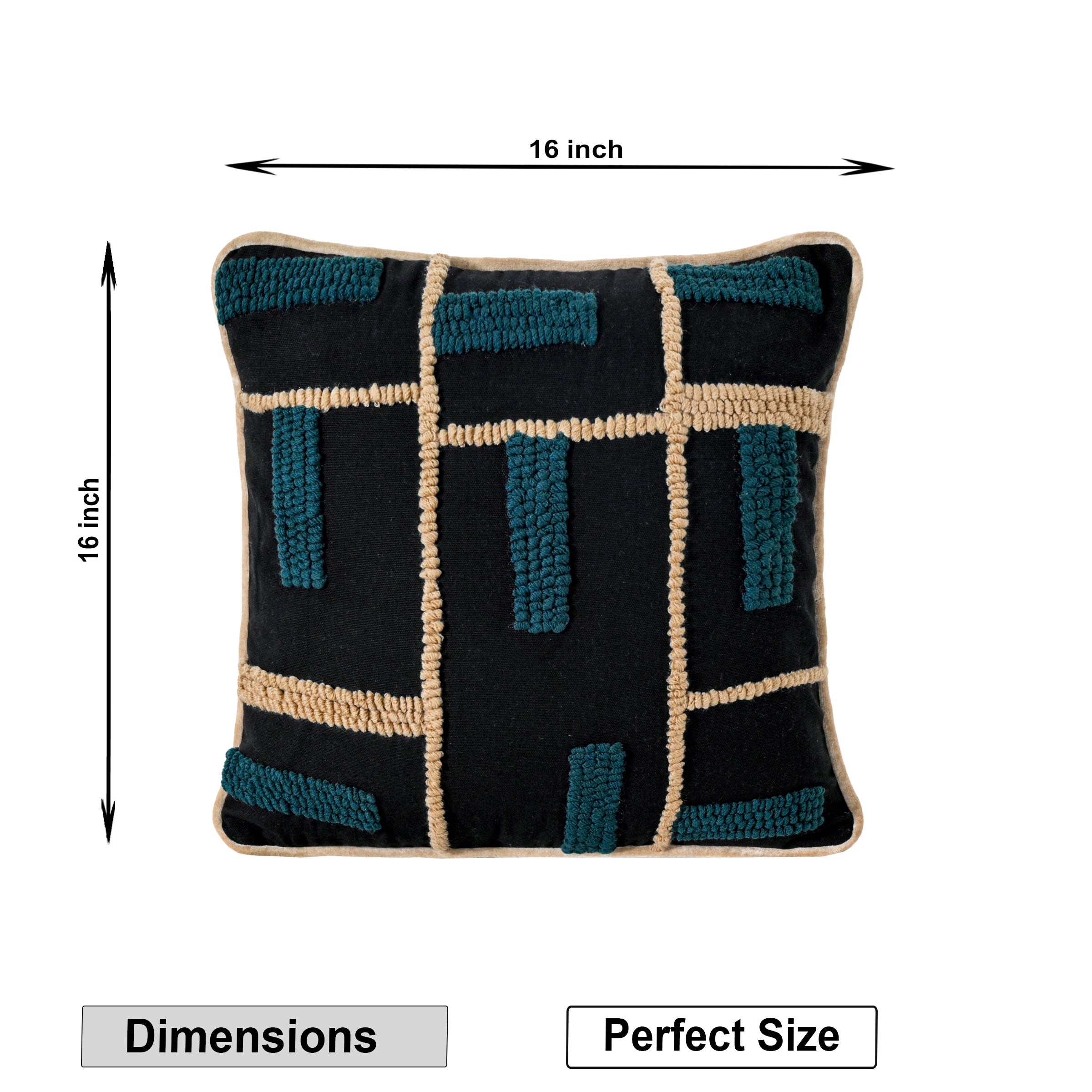 Modern Geometric Tufted Pillow Cover | Black & Teal Textured Cushion – Abstract Decor for Sofa or Living Room Set of 1 Pc