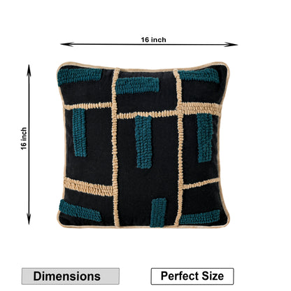 Modern Geometric Tufted Pillow Cover | Black &amp; Teal Textured Cushion – Abstract Decor for Sofa or Living Room Set of 1 Pc