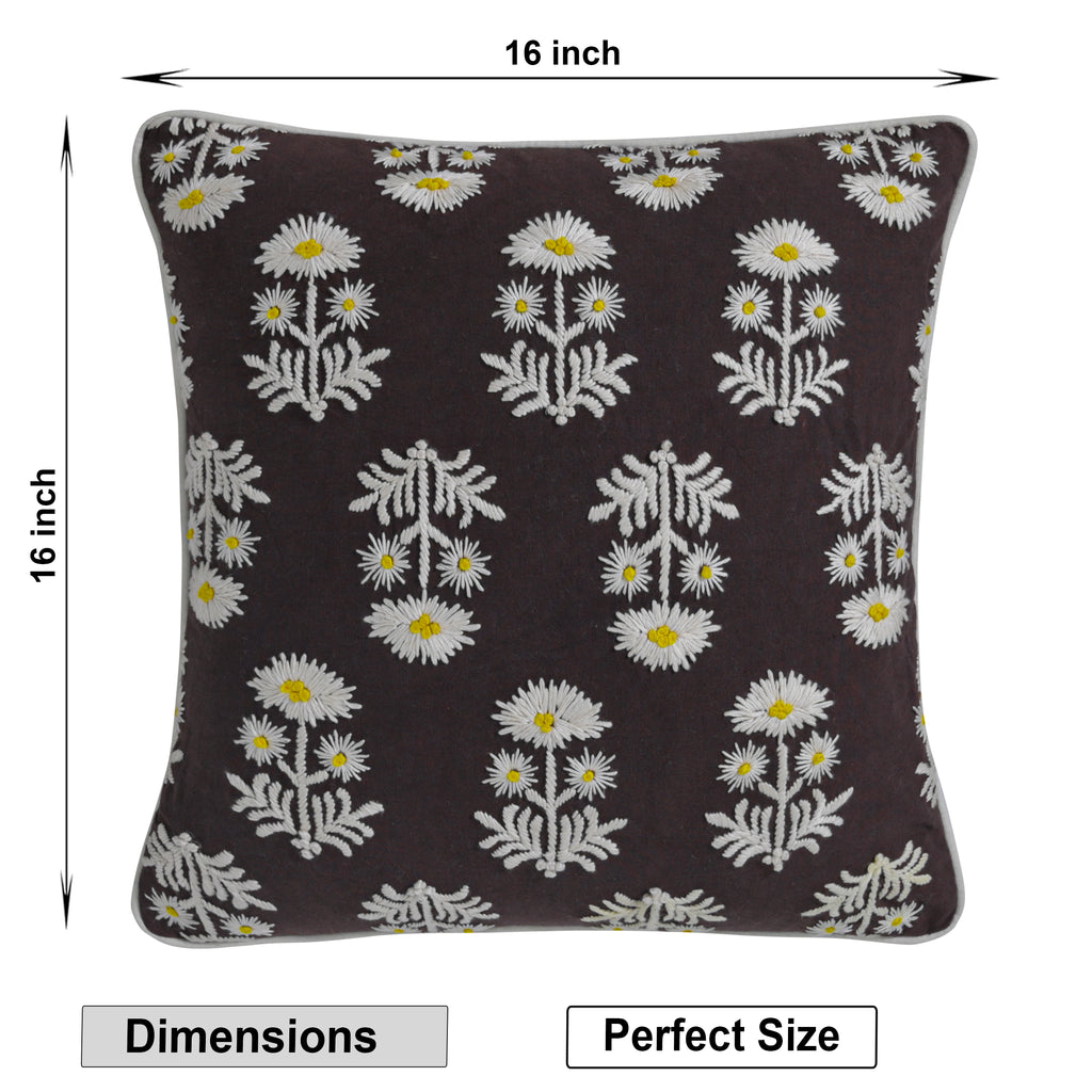 Hand-Embroidered Floral Accent Pillow