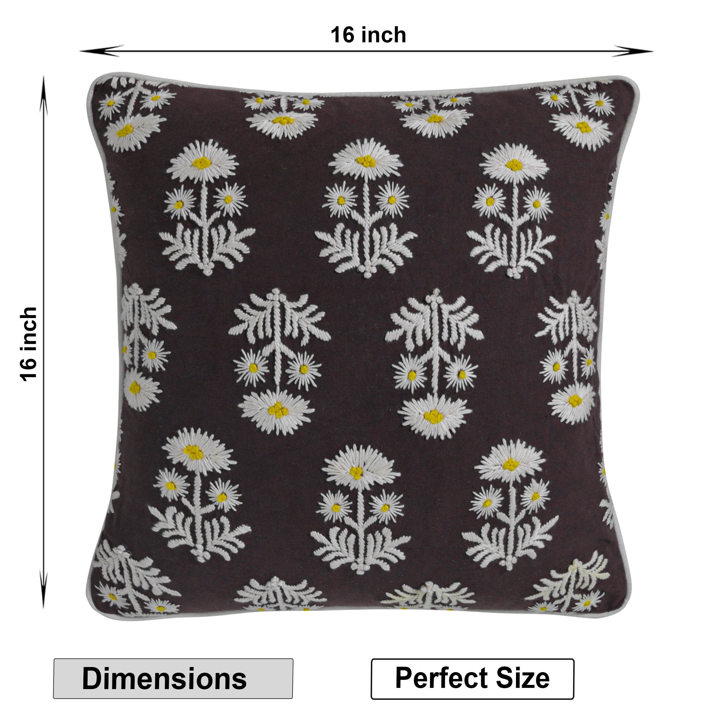 Hand-Embroidered Floral Accent Pillow