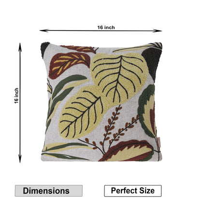 Decorative Hand-Embroidered Tropical Leaf Tufted Pillow Cover | Square Accent Cushion Set of 1 Pc