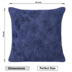 Hand-Embroidered Floral Decorative Pillow Cover | Navy Blue Textured Cotton Linen Cushion Cover for Sofa, Couch, and Bedroom Set of 1 Pc
