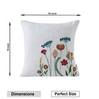 Boho Wildflower Garden Embroidered Pillow Cover | Square Botanical Accent White Set of 1 Pc