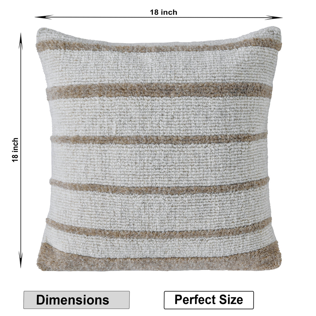 Hand-Woven Striped Textured Pillow | Boho Decorative Square Cushion Cover for Sofa, Couch, or Bed – Cream & Natural Set of 1 Pc
