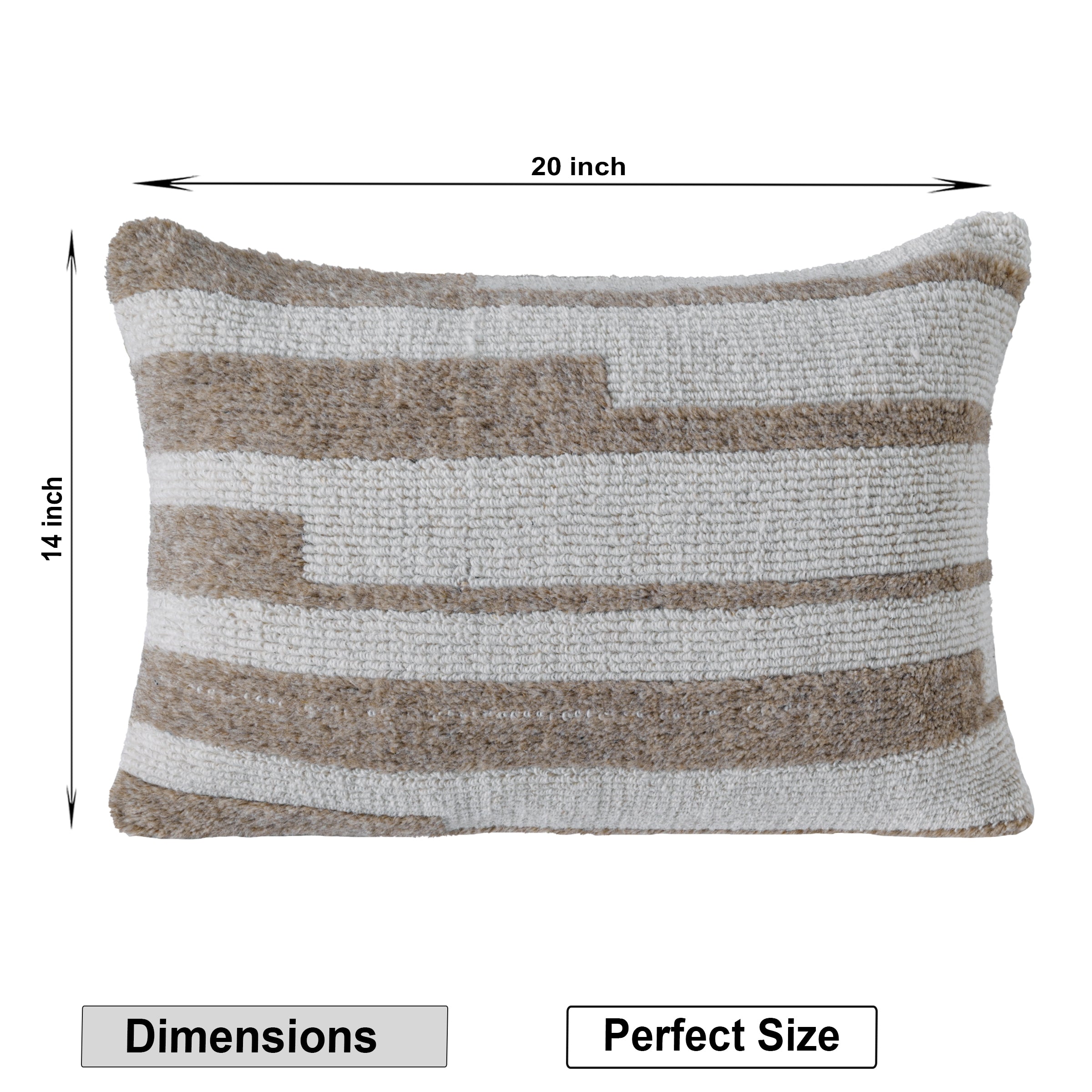 Hand-Textured Lumbar Pillow | Neutral Tan & Ivory Block Stripe Decorative Cushion Cover Set of 1 Pc
