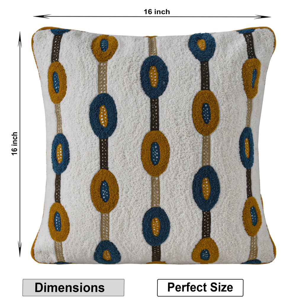 Decorative Tufted Pillow | Modern Geometric Oval Design | Mustard & Navy Blue Set of 1 Pc
