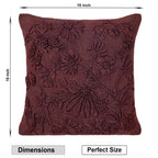 Hand-Embroidered Floral Cushion Cover | Deep Burgundy Textured Pillow Cover Set of 1 Pc