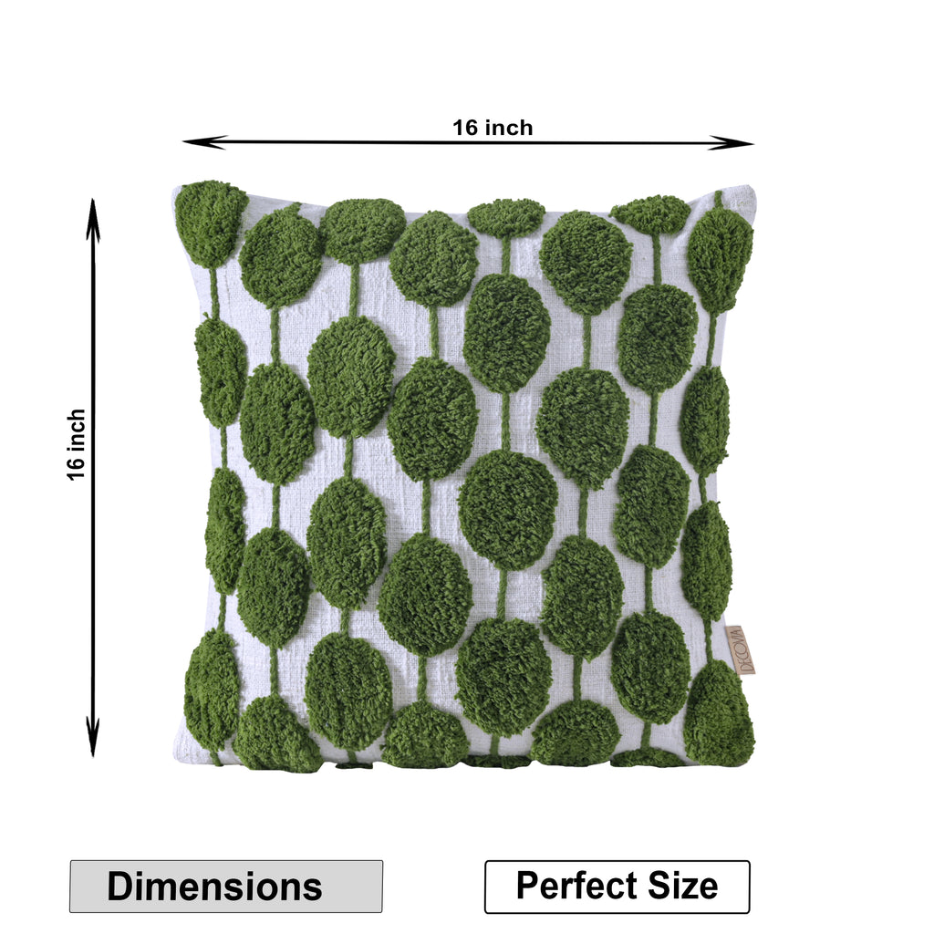Square Green Tufted Leaf Pillow Cover | Decorative Boho Accent Cover Set of 1 Pc