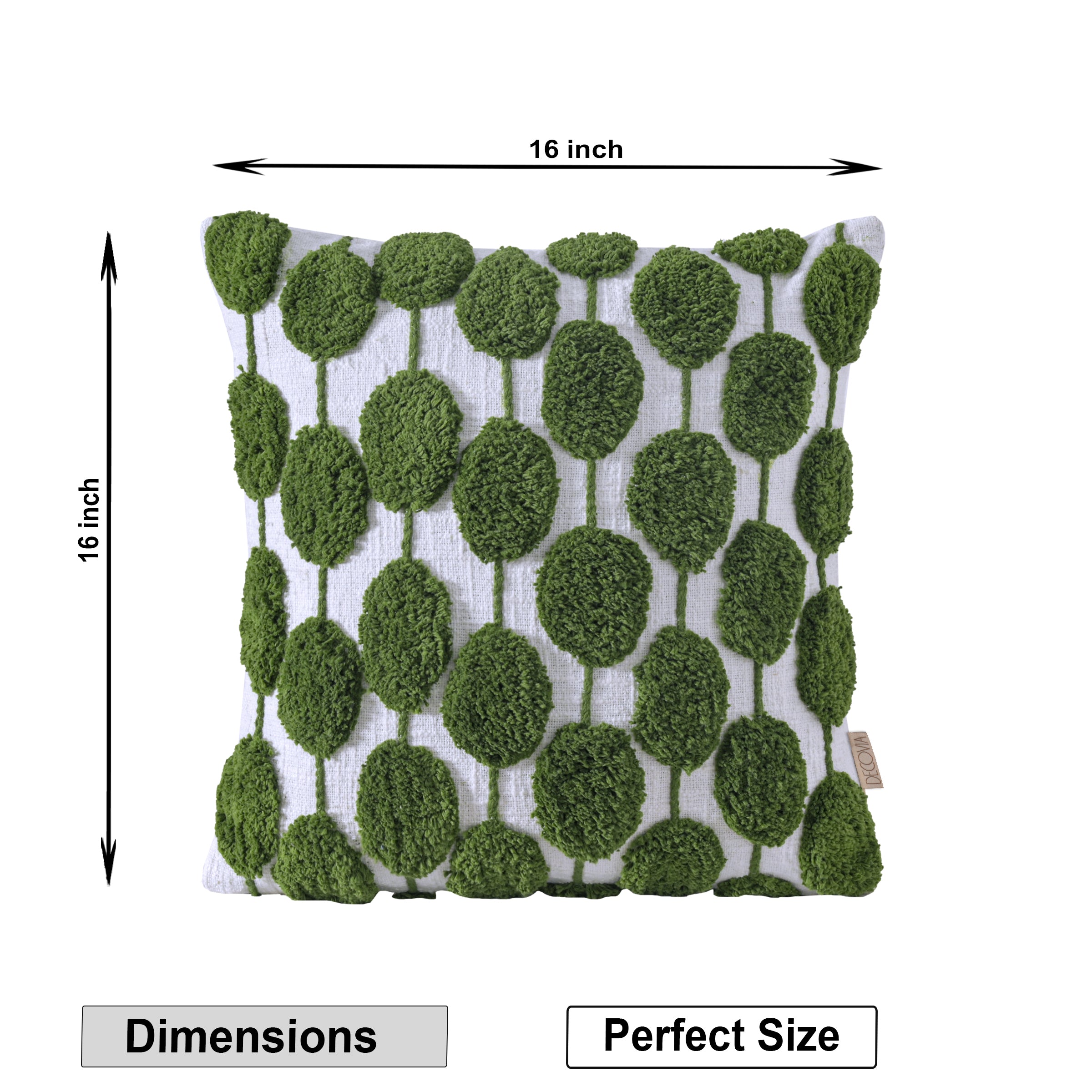 Square Green Tufted Leaf Pillow Cover | Decorative Boho Accent Cover Set of 1 Pc