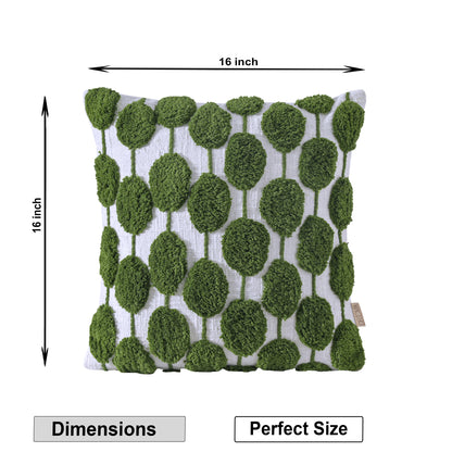 Square Green Tufted Leaf Pillow Cover | Decorative Boho Accent Cover Set of 1 Pc