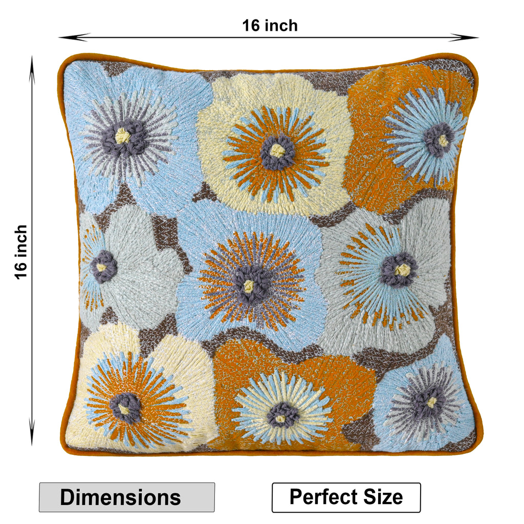 Multicolor Floral Embroidered Throw Pillow