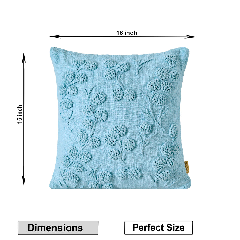 Sky Blue Embroidered Floral Pillow Cover | Textured Cotton Accent Cushion Cover Set of 1 Pc