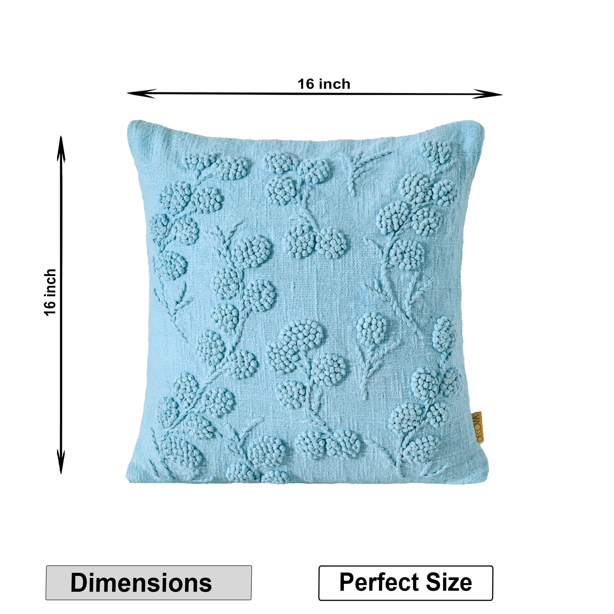Sky Blue Embroidered Floral Pillow Cover | Textured Cotton Accent Cushion Cover Set of 1 Pc