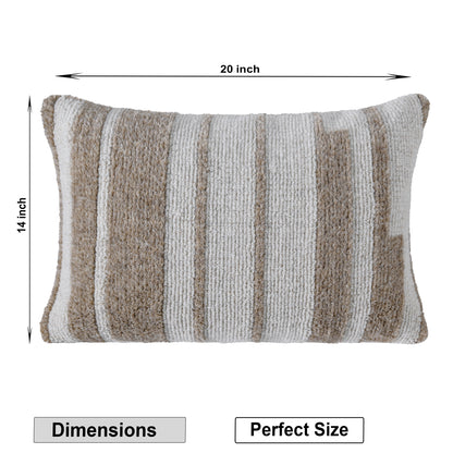 Hand-Tufted Decorative Lumbar Pillow Cover| Textured Stripe  Neutral Cream and Sand Accent Pillow for Sofa, Armchair, and Bedroom Decor Set of 1 Pc