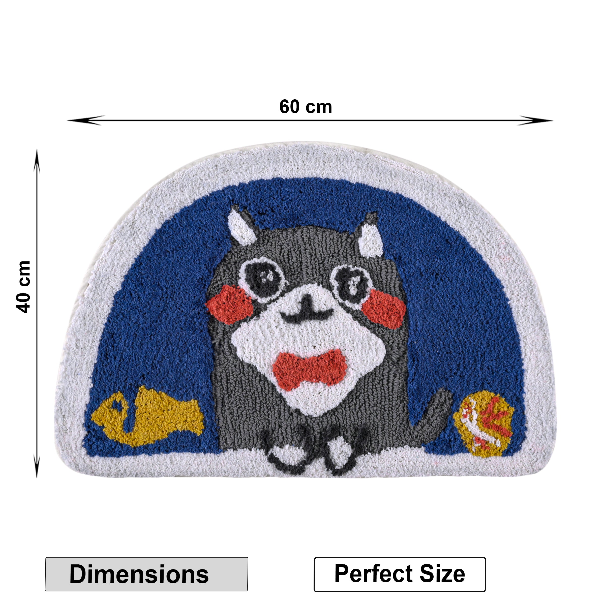 Cute Cartoon Cat Half Moon Door Mat | Soft Tufted Anti-Slip Floor Mat