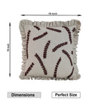 Embroidered Linen-Blend Ruffled Pillow Cover | Rustic Wheat Leaf Motif Decorative Cushion Cover Set of 1 Pc