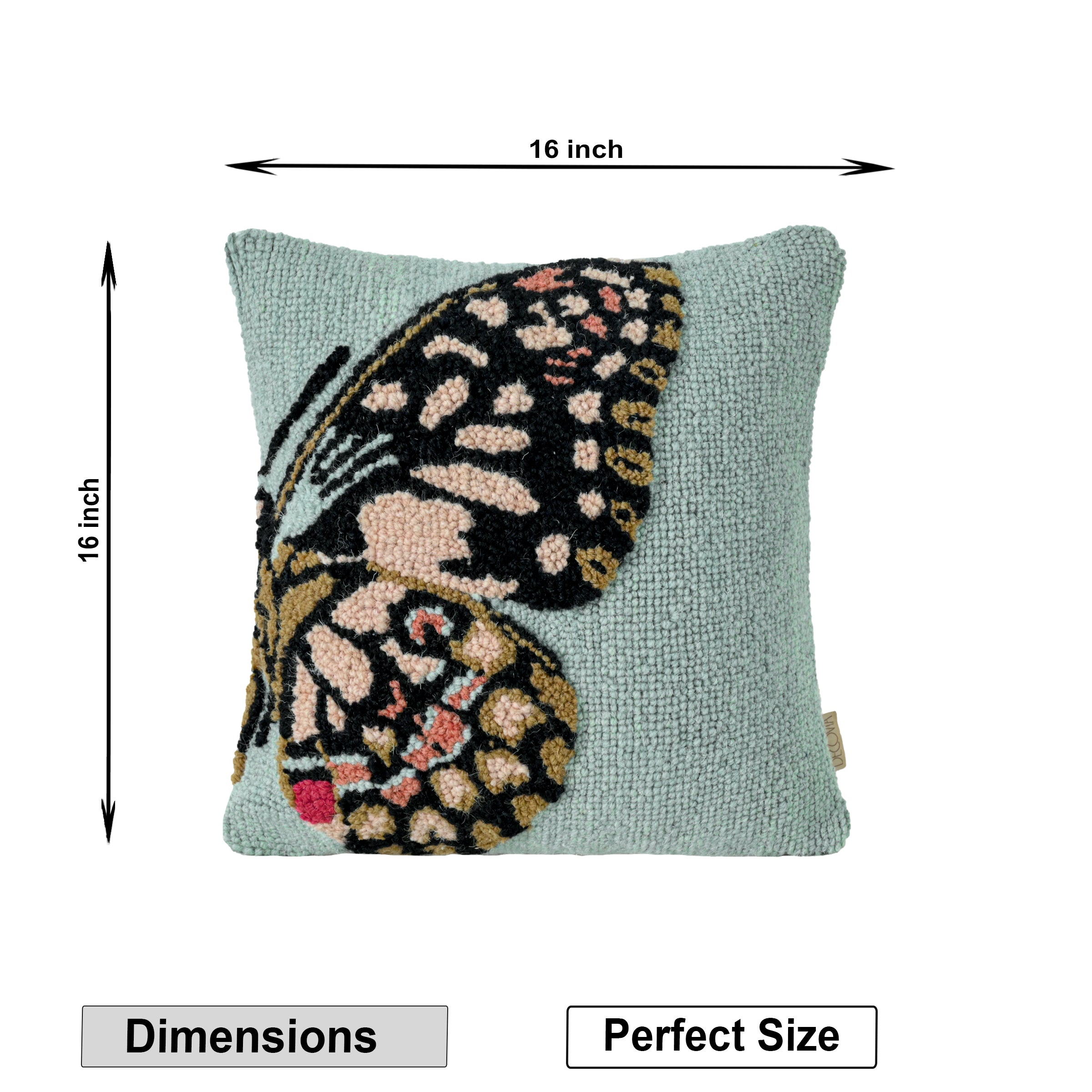 Hand-Hooked Butterfly Decorative Pillow Cover | Sage Green Textured Cushion - Inspired Decor for Kids Room Set of 1 Pc