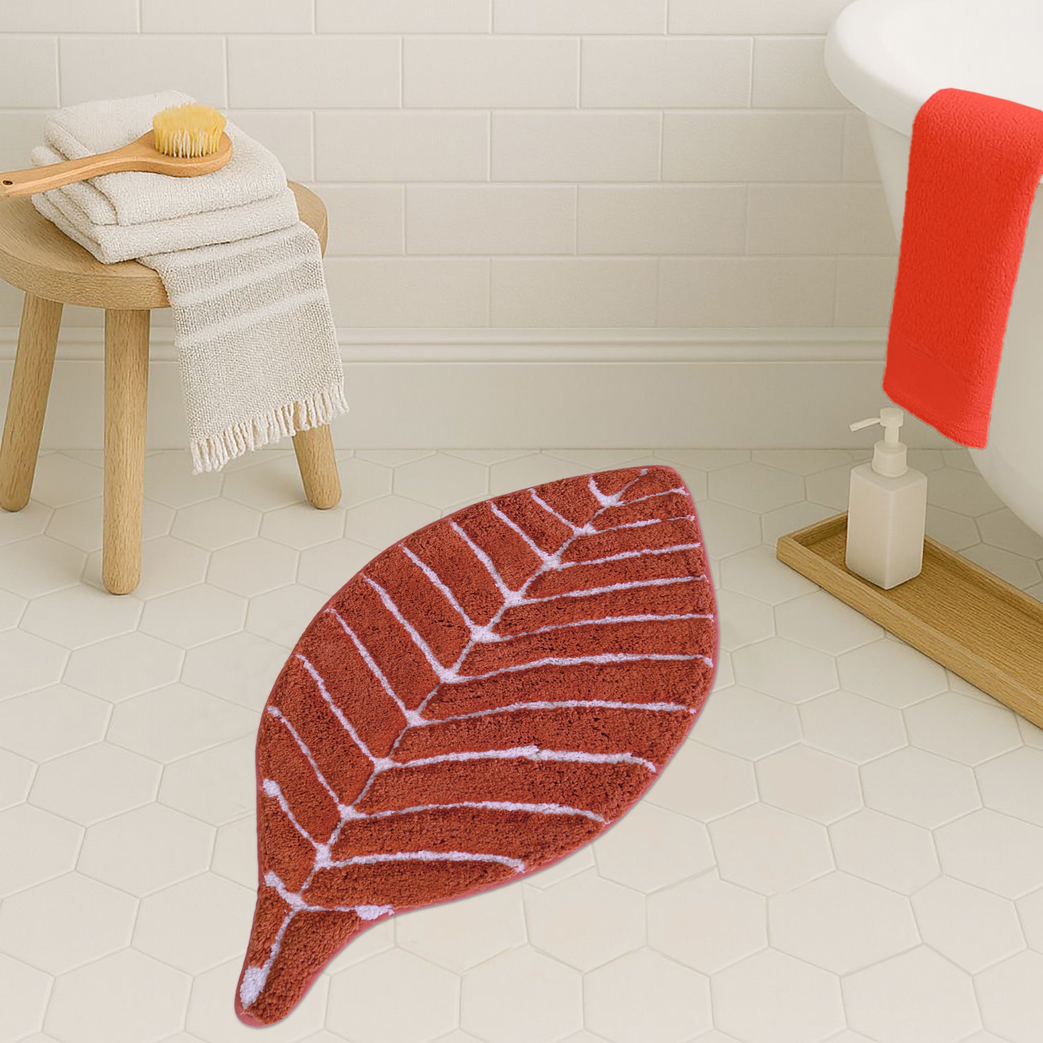 Leaf Tufted Bath Mat |  Anti Skid Super Absorbent Mats for Home Living Room Kitchen Bathroom Mat  Pack of 1  (60 x 40 cm }