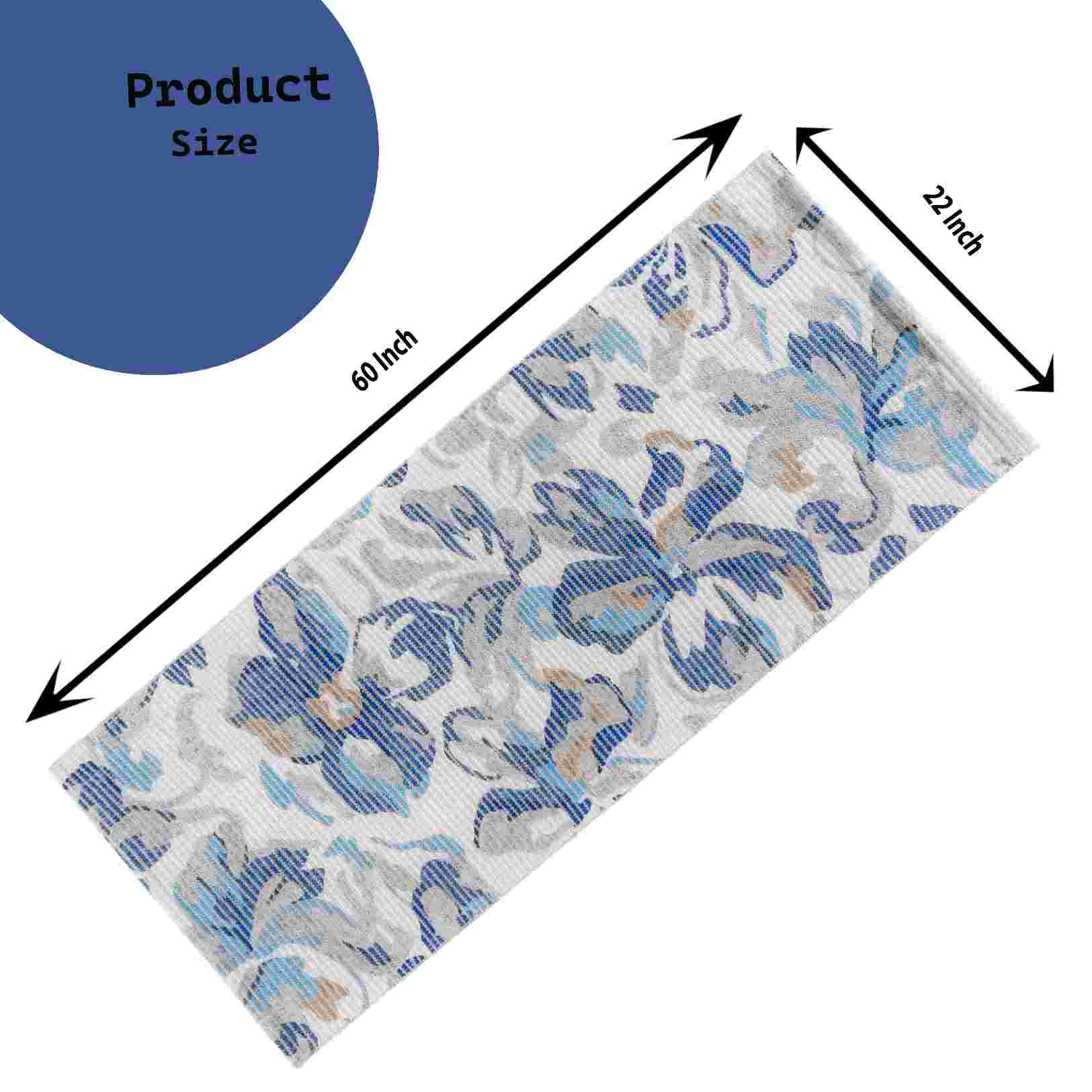 Elegant Blue Floral Woven Floor Runner – 60x22 Inch
