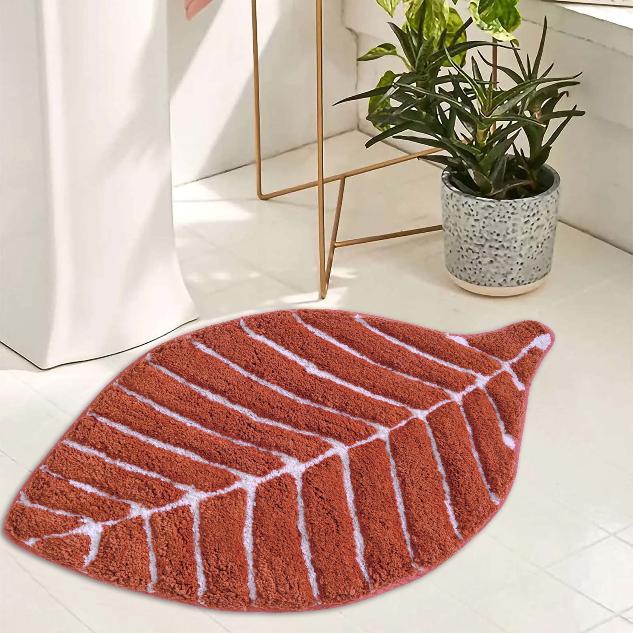 Leaf Tufted Bath Mat |  Anti Skid Super Absorbent Mats for Home Living Room Kitchen Bathroom Mat  Pack of 1  (60 x 40 cm }
