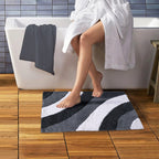 Wave Pattern Microfiber Bath Mat - Grey & White Abstract Shag Rug (40 x 60 cm)