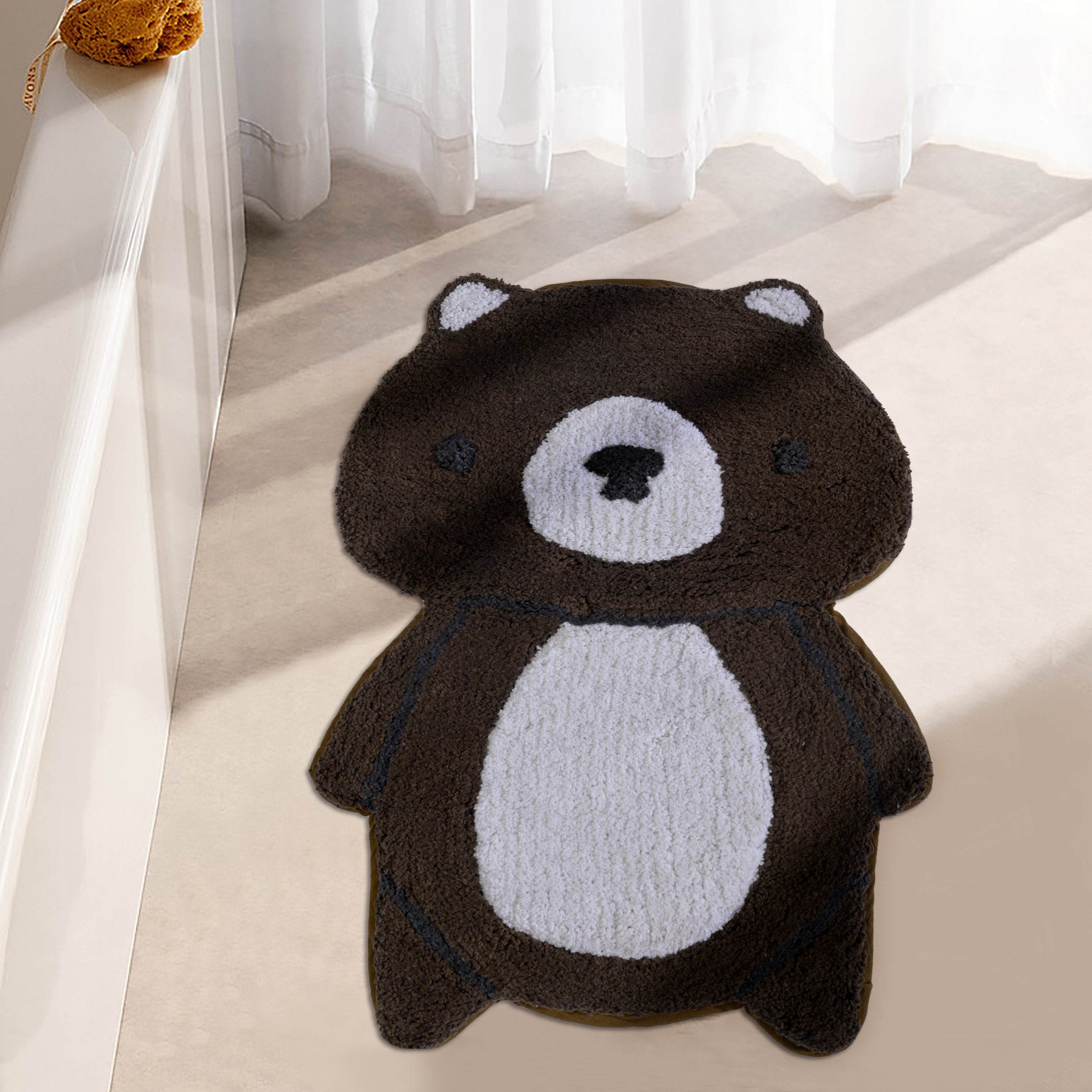Cute Dark Brown Plush Door Mat for Kids' Room, Bathroom & Bedroom